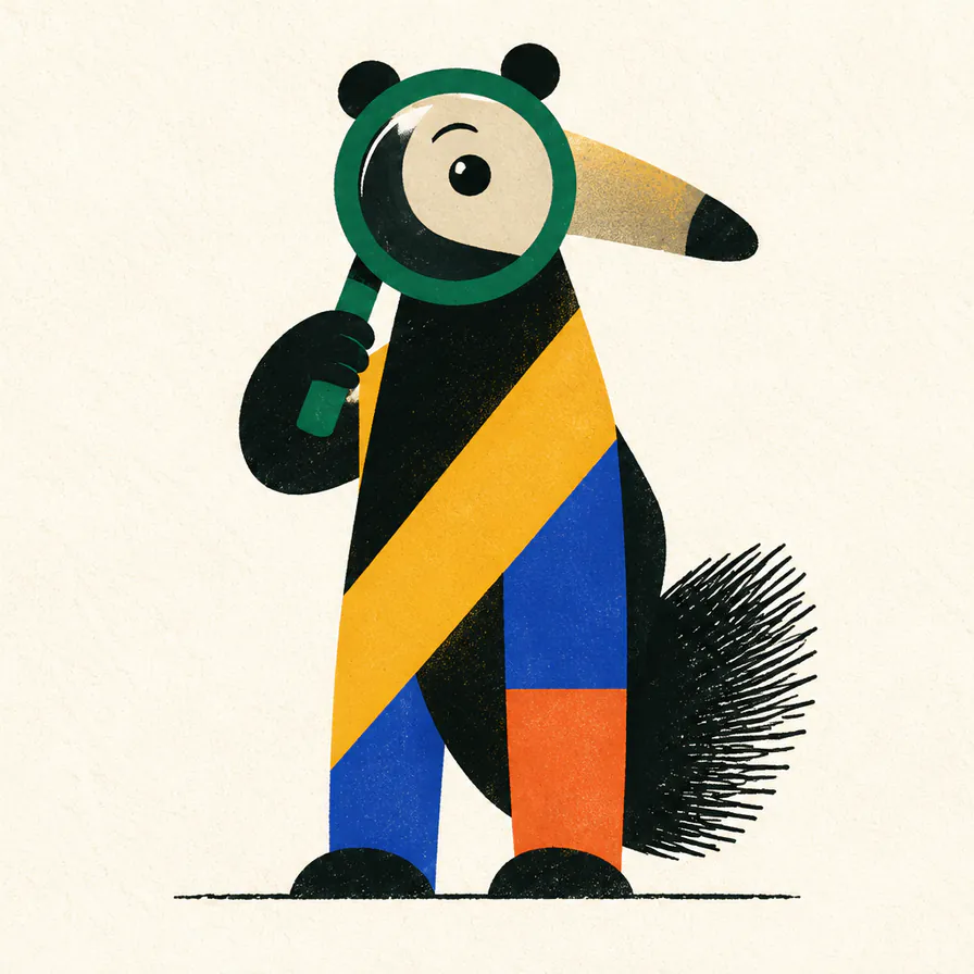 Um tamanduá-bandeira espia por uma lupa.